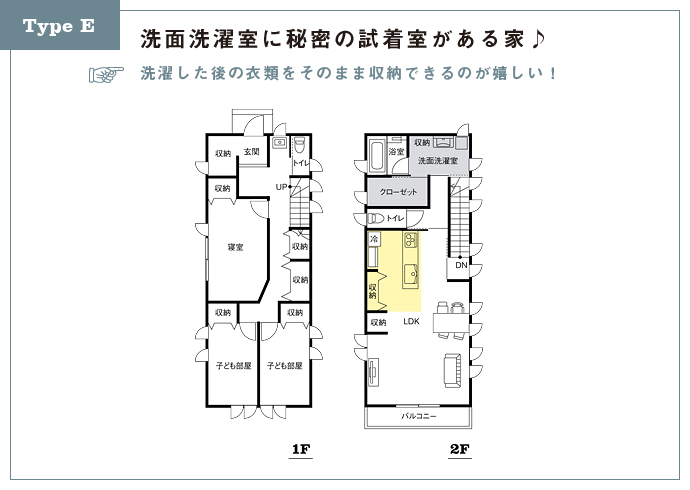 Type E：洗面洗濯室に秘密の試着室がある家♪