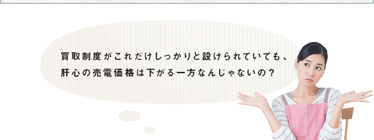 買取制度がこれだけしっかりと設けられていても、肝心の売電価格は下がる一方なんじゃないの？