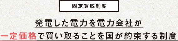 固定買取制度、発電した電力を電力会社が一定価格で買い取ることを国が約束する制度